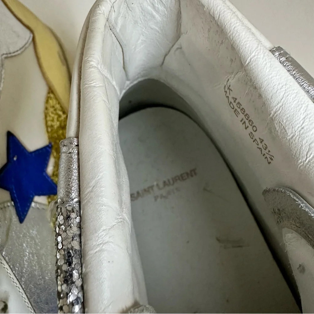 YSL Mid top sneaker with appliqué “Love” “Stars” and glitter panels 43.5 - Picture 11 of 12